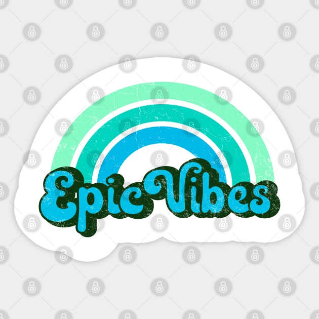 Epic Vibes - Retro Rainbow in Blue Sticker by Jitterfly